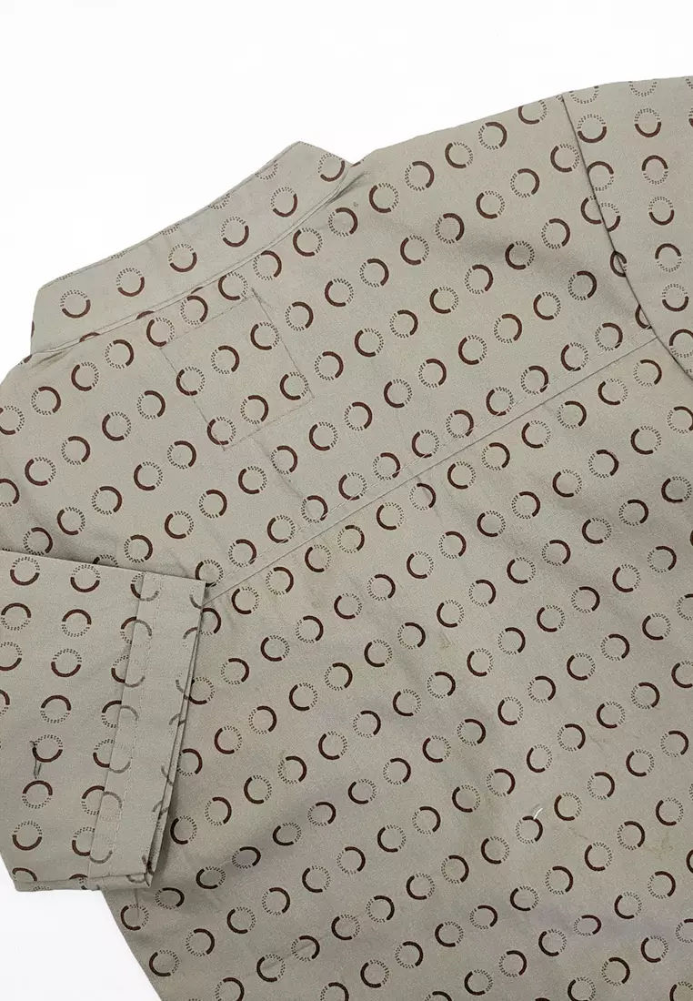 Wakakids Kemeja Anak Laki Laki Usia 1 Tahun Hingga 8 Tahun Atasan Baju Kerah Shanghai Mandarin Collar Shirt Motif Circle Pattern 4300 Vensk Cream