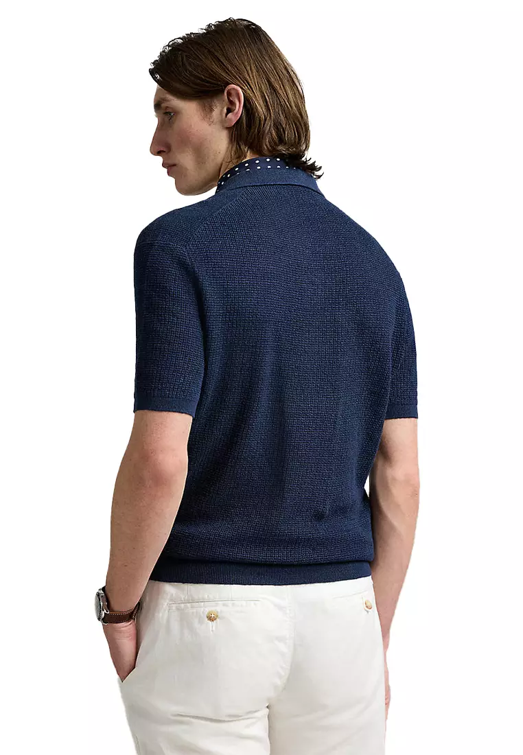 Mesh-Knit Linen Short-Sleeve Sweater