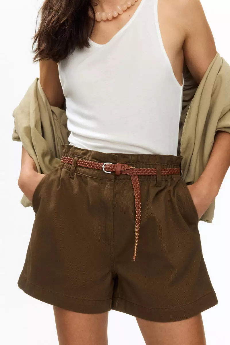 Belted twill shorts