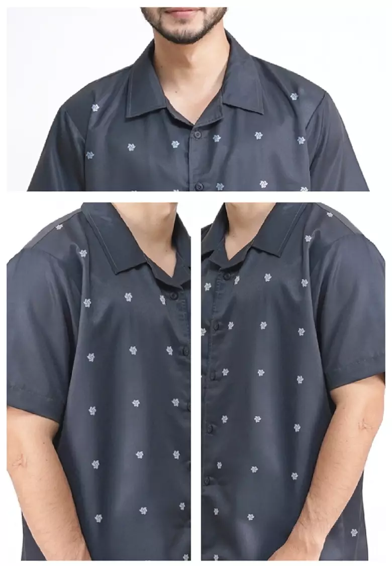 Tiento Kemeja Pakaian Pria Baju Kasual Atasan Lengan Pendek Motif Simpel Eunoia