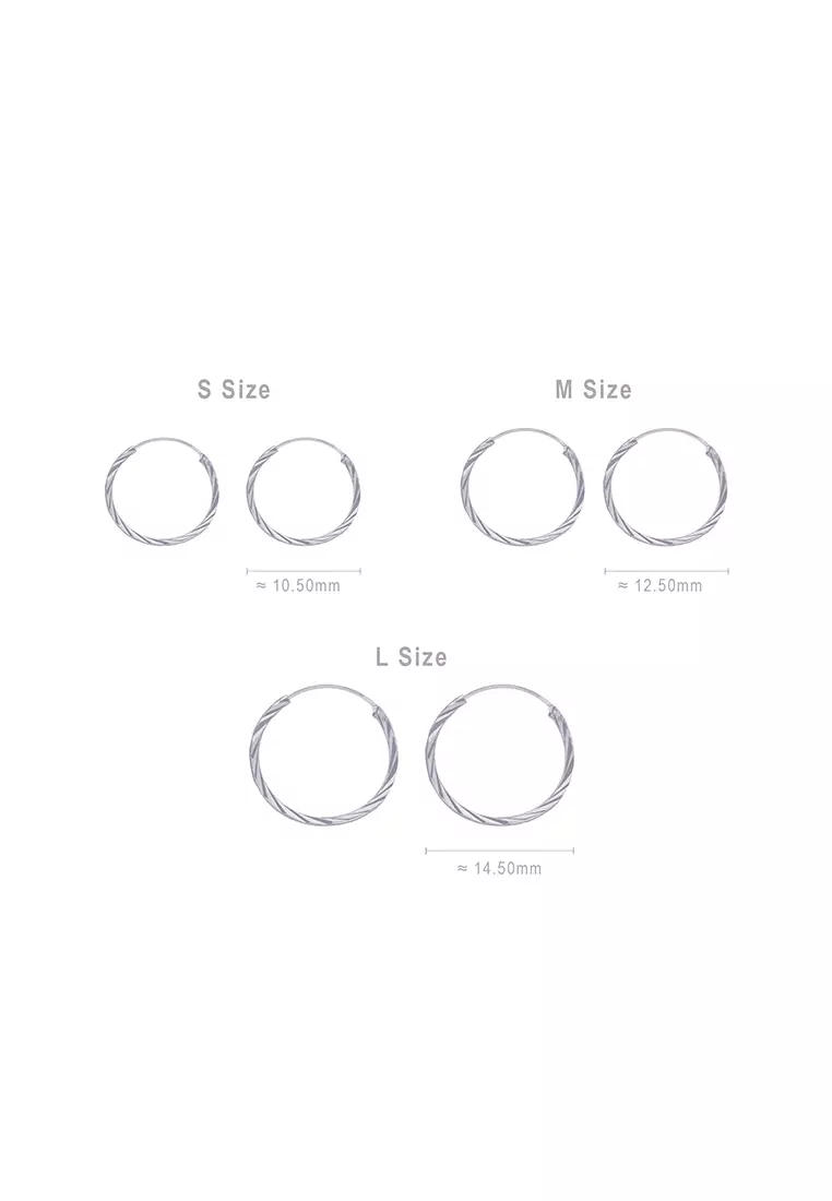 9K White Gold Round Earrings S77B (L Size)