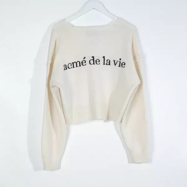 Cardigan ADLV BASIC TEXT BLACK CREAM KNIT CROP CARDIGAN 100% ORIGINAL