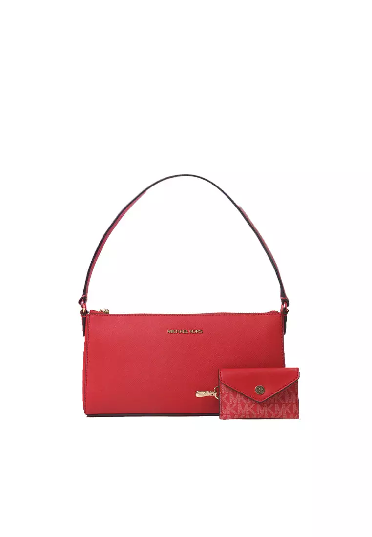 Michael Kors Vincent Pochette Shoulder Bag With Signature Logo Card Case In Bright Red 35F4G2VC6L