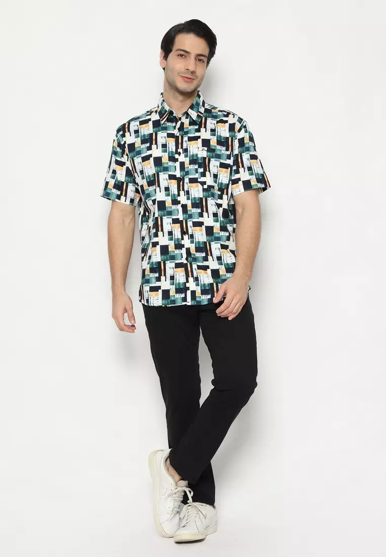 POLICE Kemeja Printing Cotton Tencel Regular Fit Pria