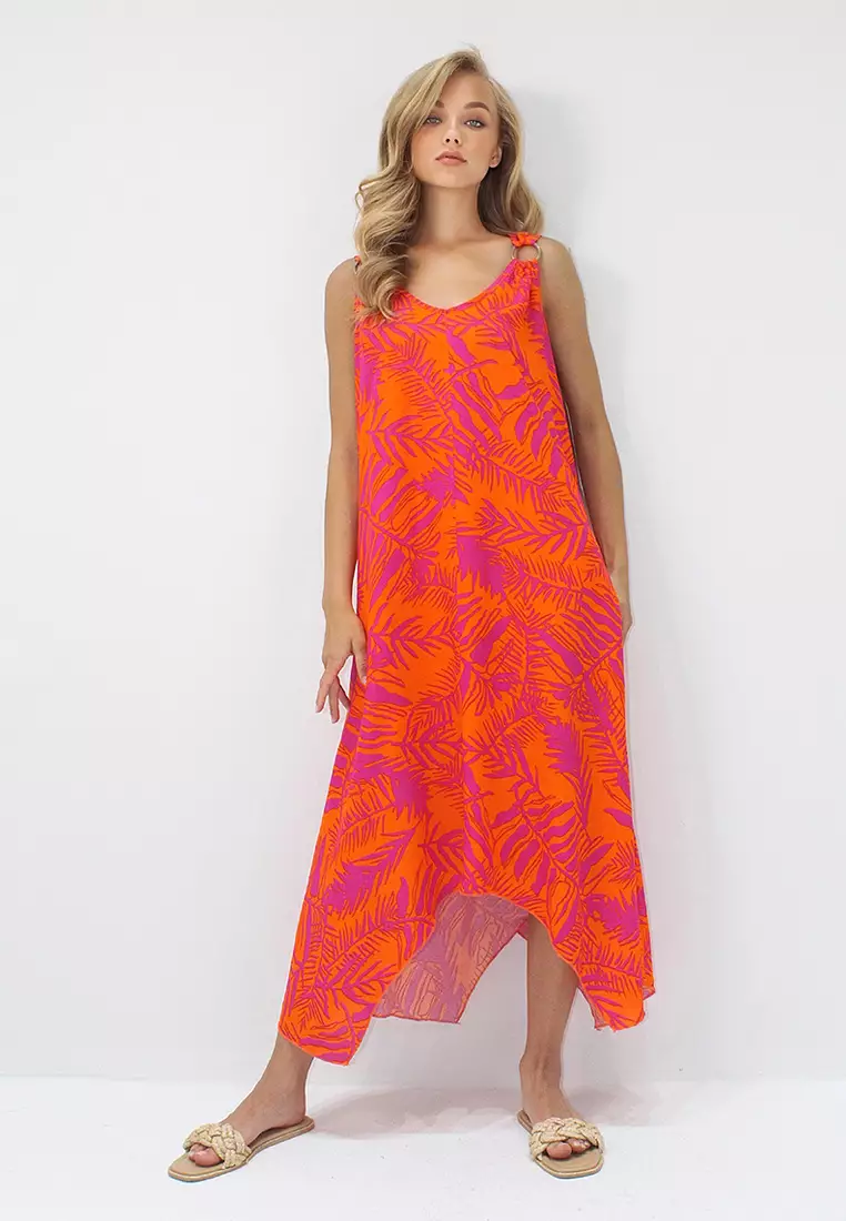 Viscose O-Ring Asymmetrical Midi Dress