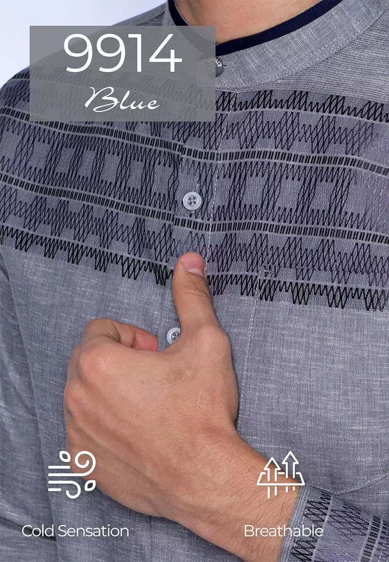 Casella Baju Koko Pria Lengan Panjang Horizontal Design | Koko Lengan Panjang Hadid 9914 Blue