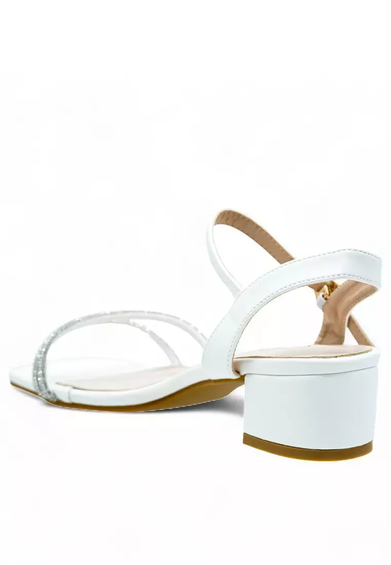 Women Sling Back Faux Leather Strap Casual Heels - 240190160