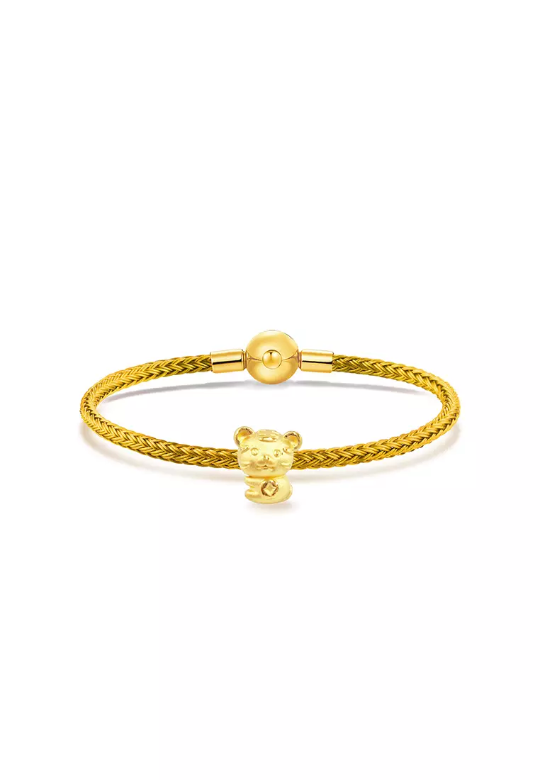 THE Mix Collection 999.9/24K Pure Gold 12 Zodiac Charm Gold Steel Wire Clasp Bracelet Set L1-B650C