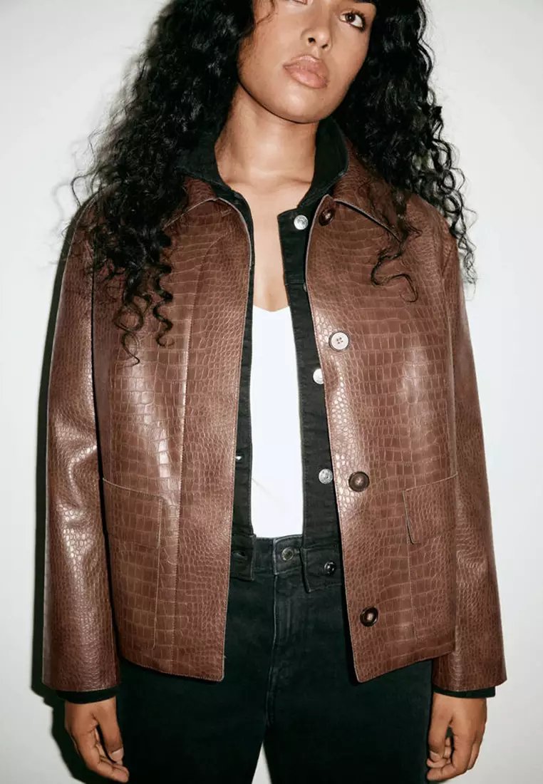 Croc-Effect Faux Leather Jacket
