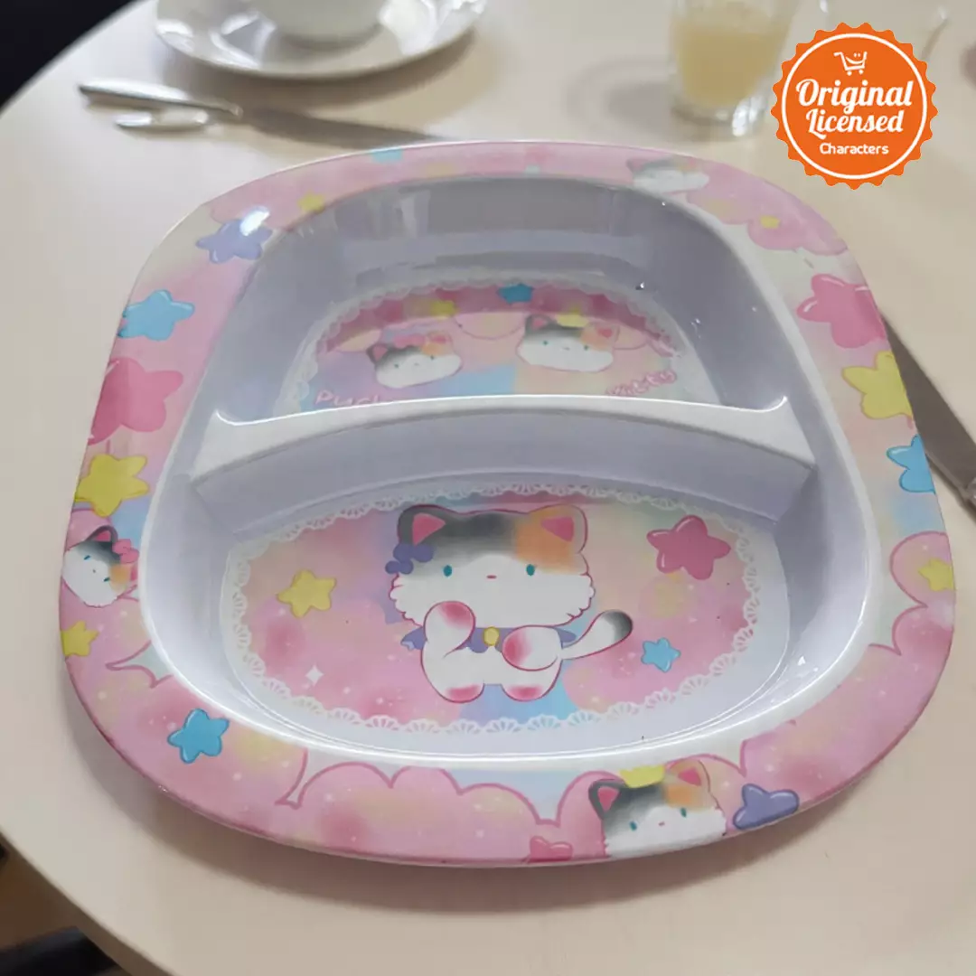 Piring Makan Anak Sekat Melamin 24x21 cm Karakter Hewan Lucu Puchy Kitty