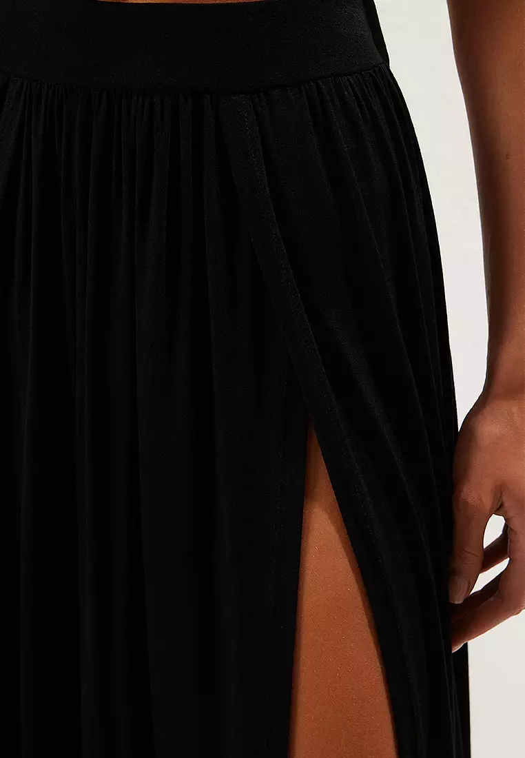 Black Maxi Knitted Slit Beach Skirt