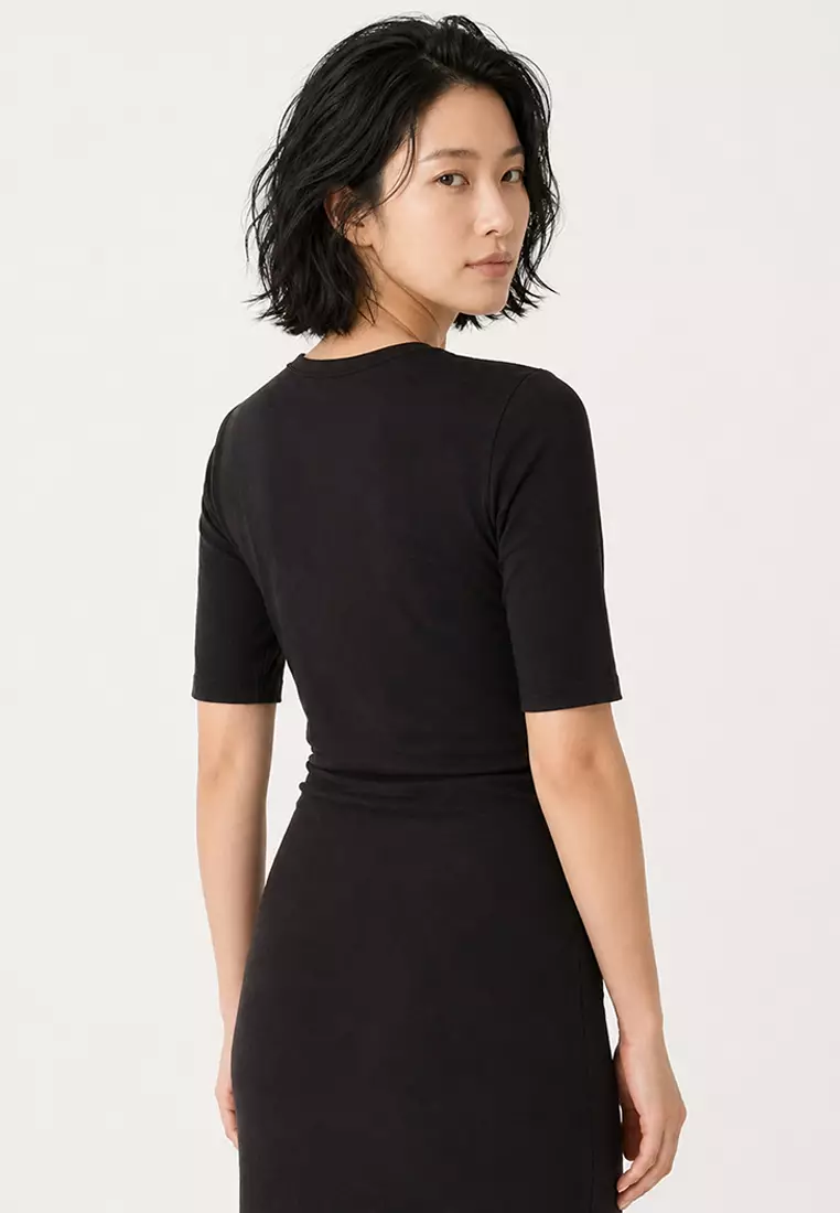 Jual DeFacto Bodycon Body Hugging Crew Neck Basic Plain Rib Short ...