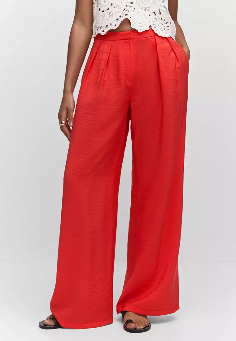 Red flowy trousers sales