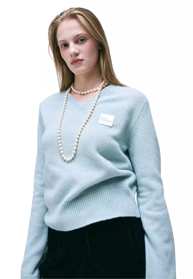 Raccoon Blended V Neck Square Logo - Mint