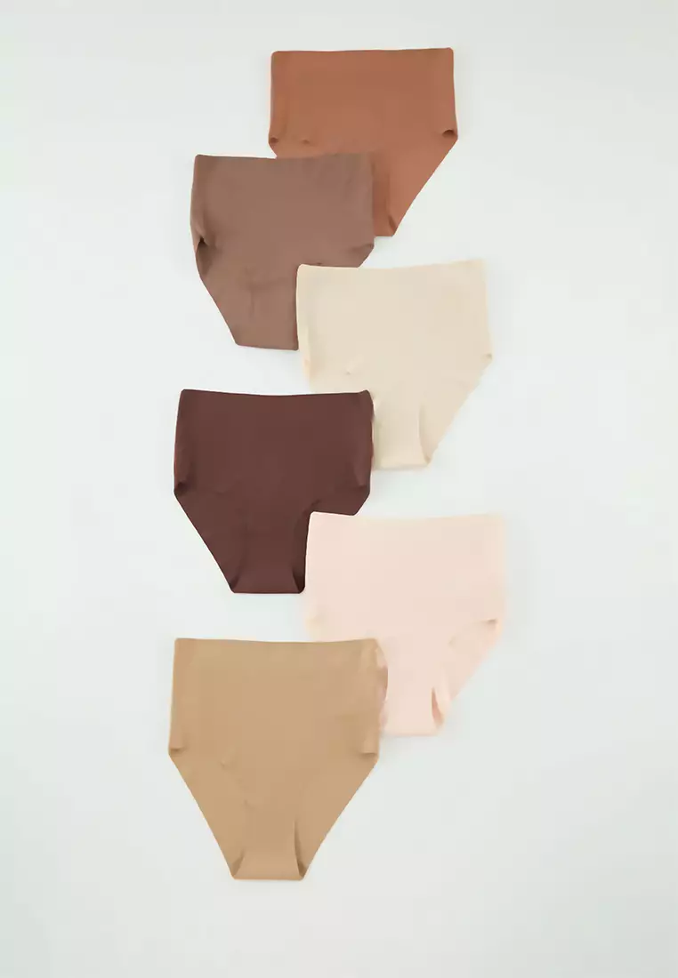 Brown 6-piece Micro Seamless/Non-Trace Laser Cut High Waist Classic Knitted Panties THMAW25KU00038