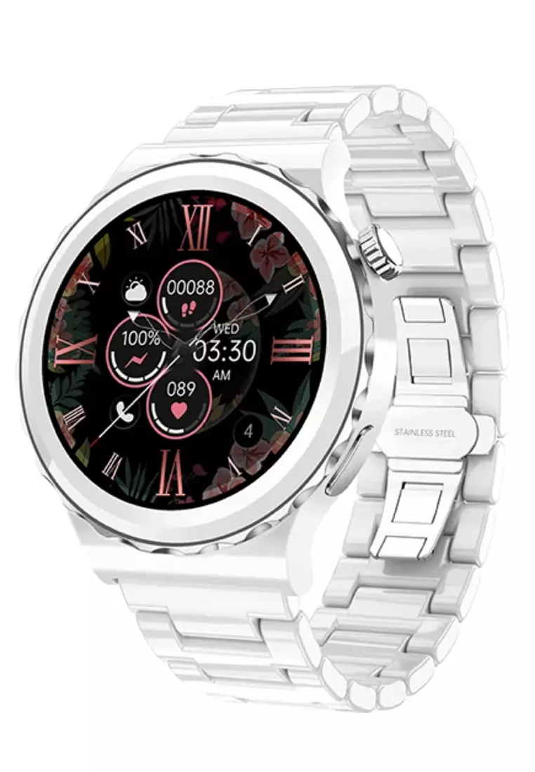 Unisex IOS/Android White SmartWatch + 1 Free White Rubber Strap