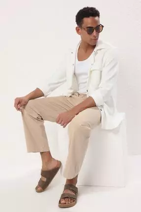 Mink Nubuck Velcro Tape Men's Flat Sole Slippers Takss25Te00034