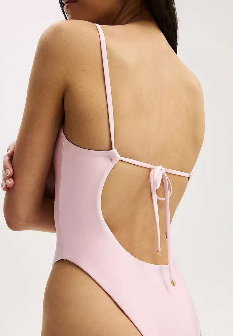 Tie Back Strappy One Piece Brazilian Swimsuit