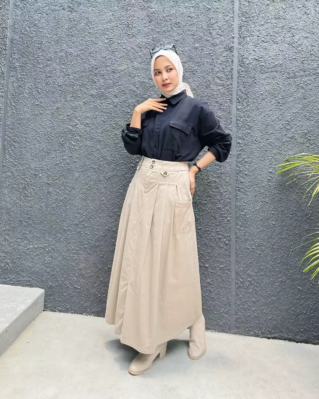 Rok Panjang Katun Wanita - Mika Twill Flare Basic Skirt
