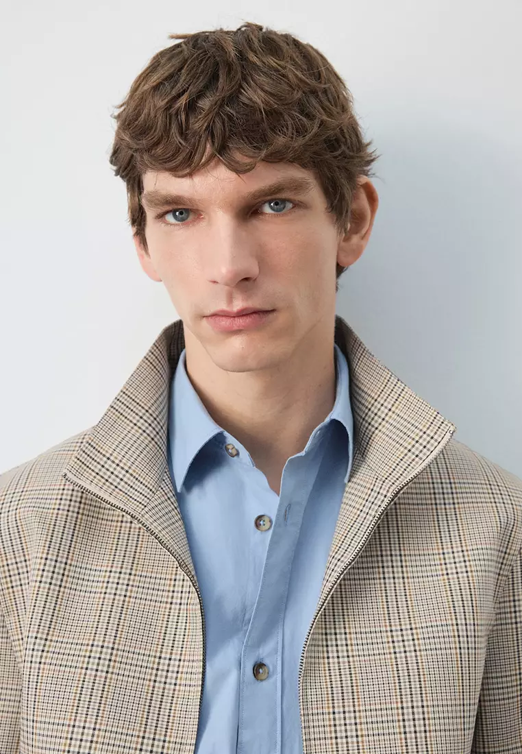 Prince Of Wales Check Jacket With Funnel Neck