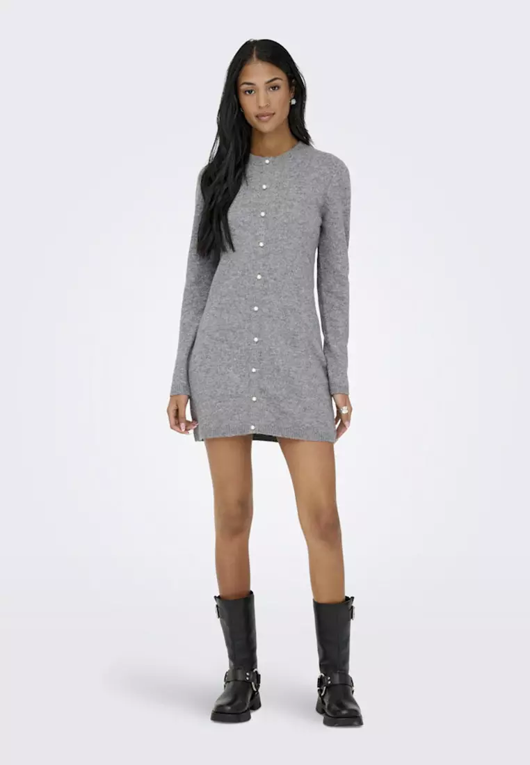 Long Sleeve Short Pearl Knit Dress