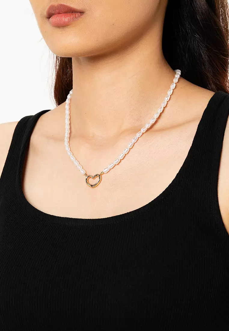 Rachelle Gold Plated Heart Pearl Necklace