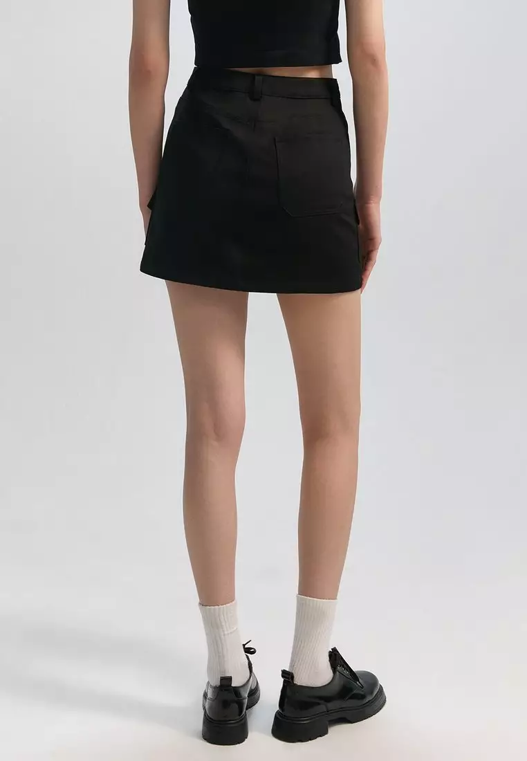 Cargo Denim Mini Skirt - Black