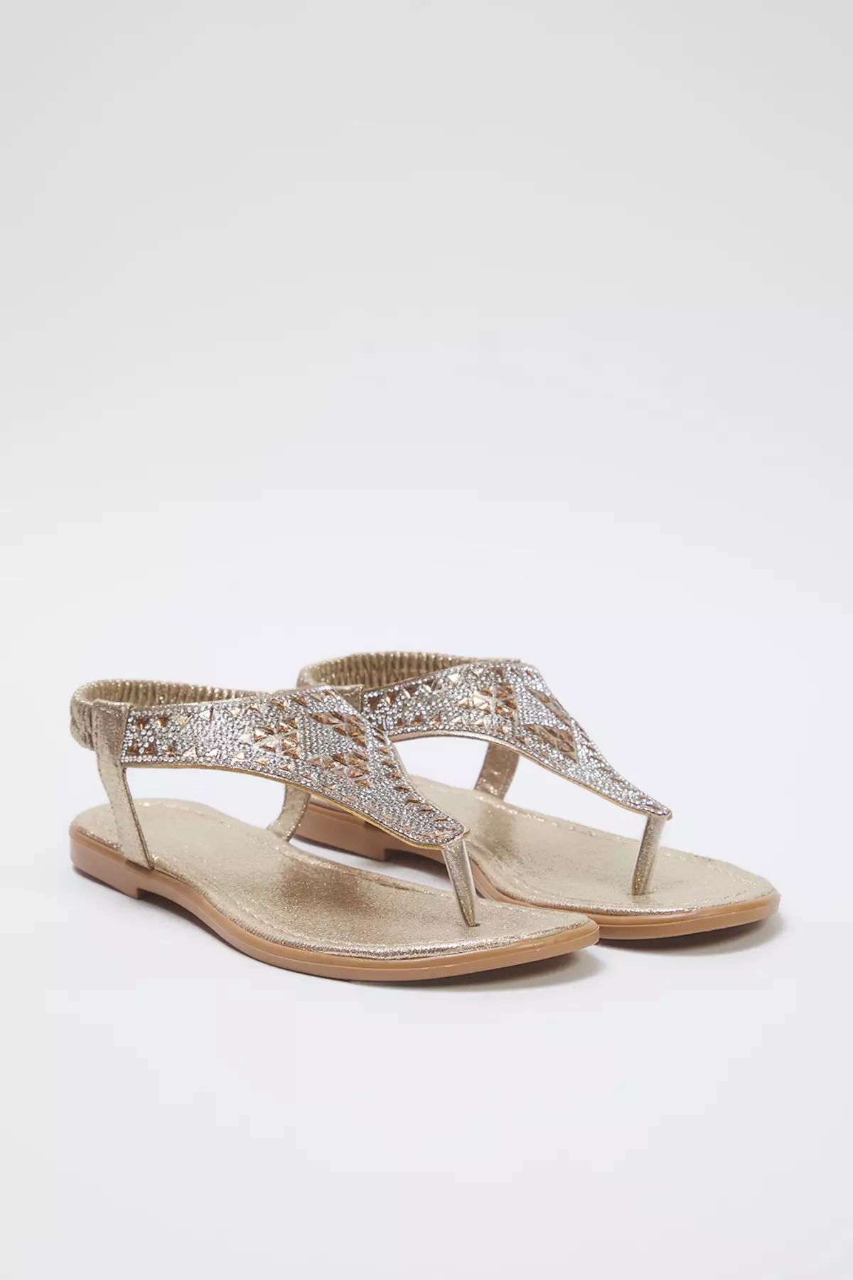 Gold Silvery Stone Detailed Flip Flops Women's Stylish Sandals Takss25Sd00009