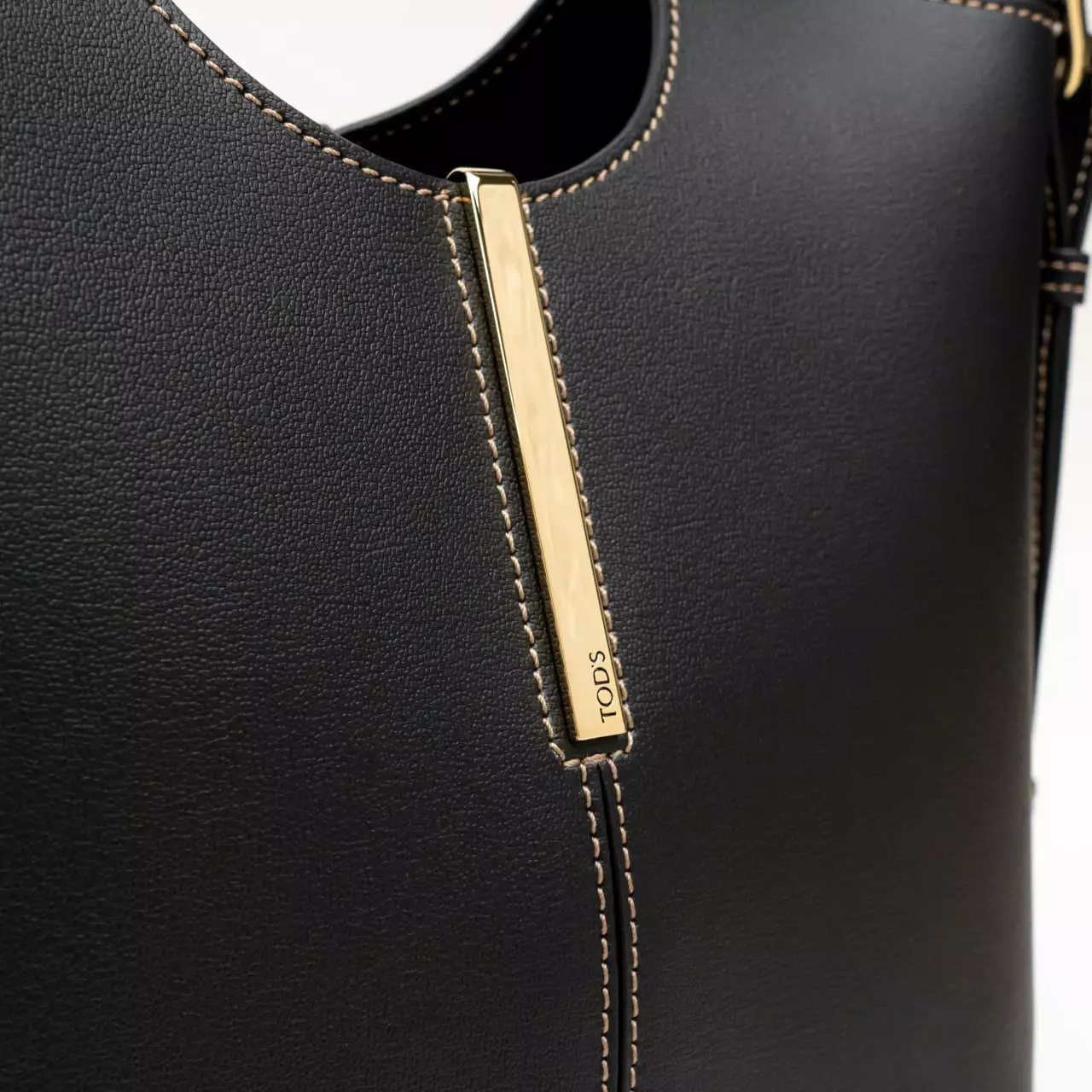 Central Stitching Leather Mini Shopping Bag Black