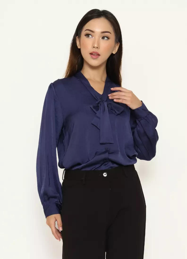 Urban Exchange Andeen Navy Blouse - Atasan Formal Wanita Korean Style Warna Navy