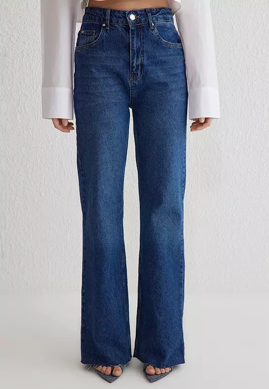 Dark Blue High Waist Wide Leg Jeans