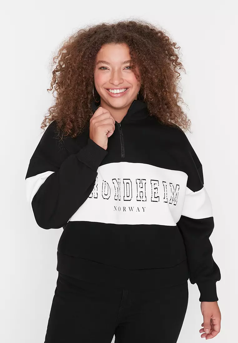 Plus Size Color Block Stand-Up Collar Sweatshirt