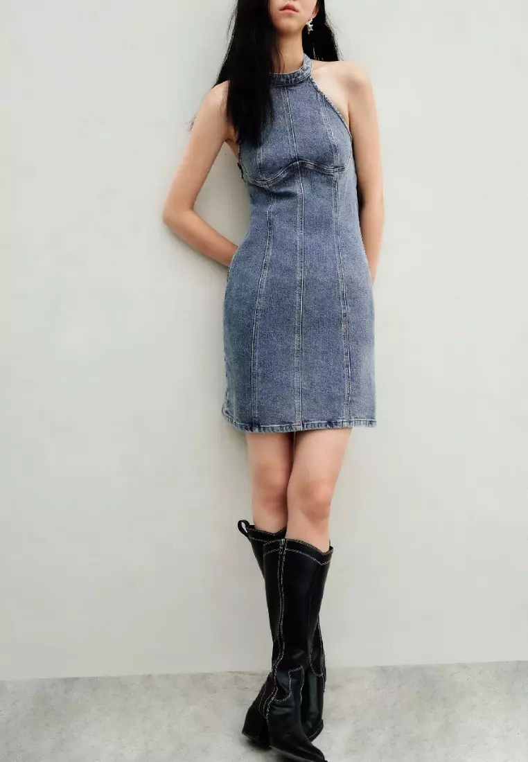 Denim halter neck hotsell dress
