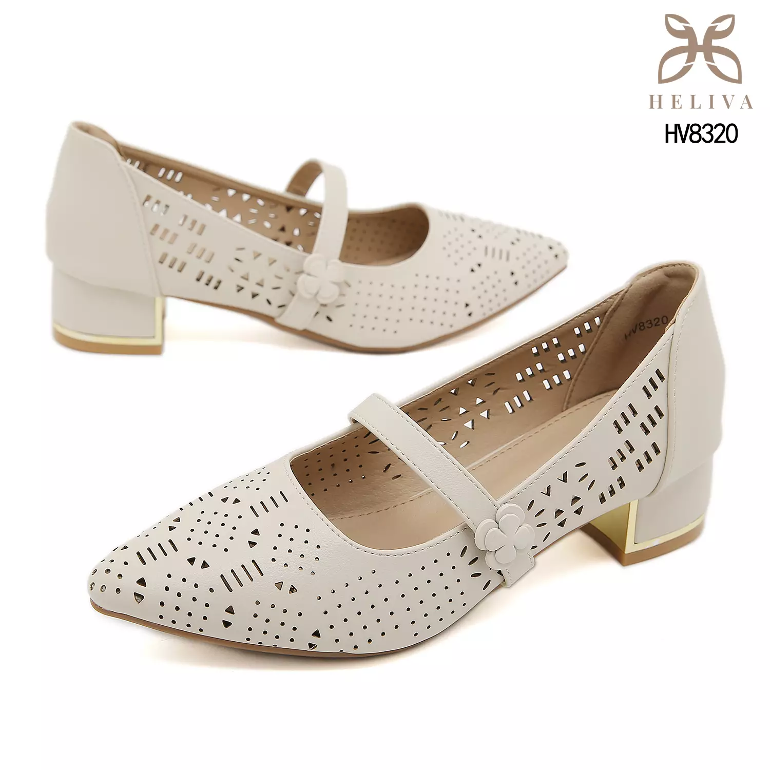 Heliva Anly Sculpted Laser-Cut Heels in Classic Mary Jane Style 3.5cm Height HV8320