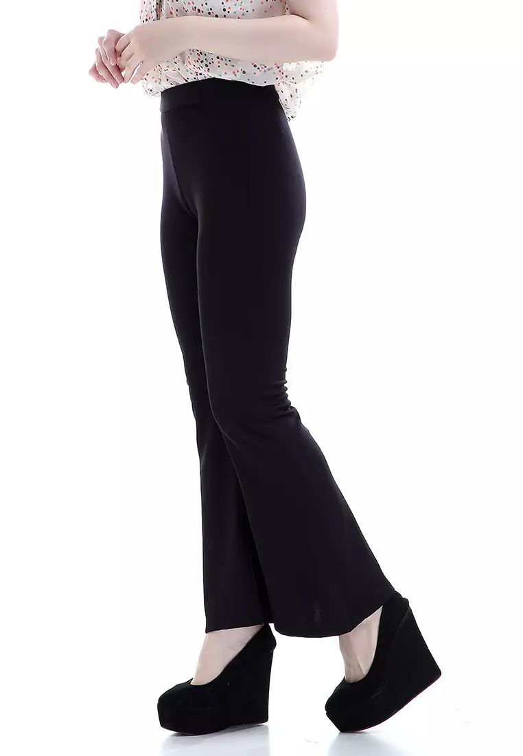 Zahlee Celana Cutbray Wanita Long Pants Woman Highwaist Kasual Bawahan - Hitam