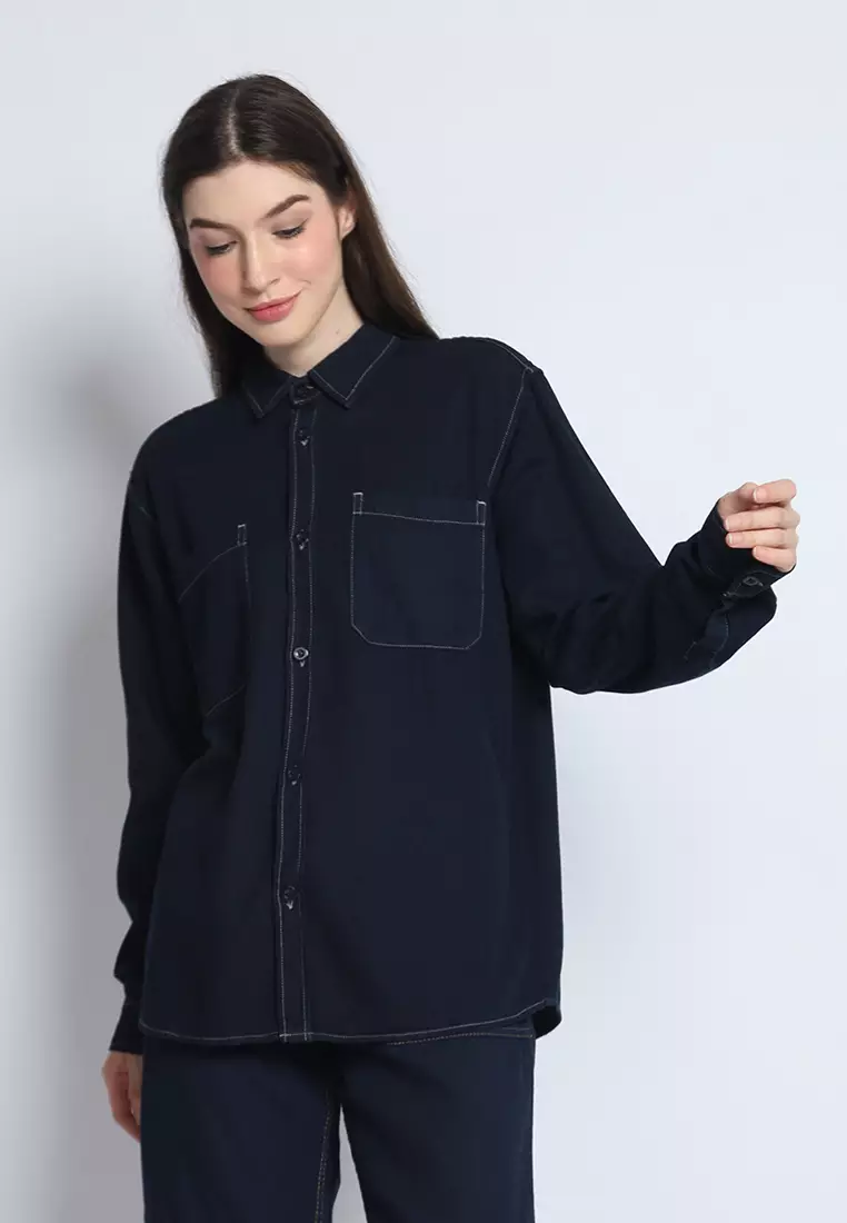 Kemeja Denim Wanita Skena L/S Krah Mandarin Saku Besar 282405