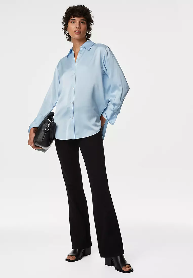 Satin Collared Longline Oversized Shirt