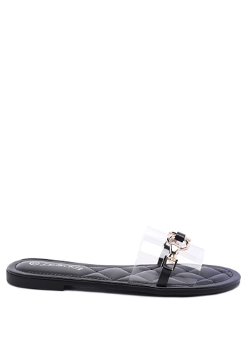 London Rag black Clear Buckled Quilted Slides in Black 44BFDSHBEA4AC8GS_1