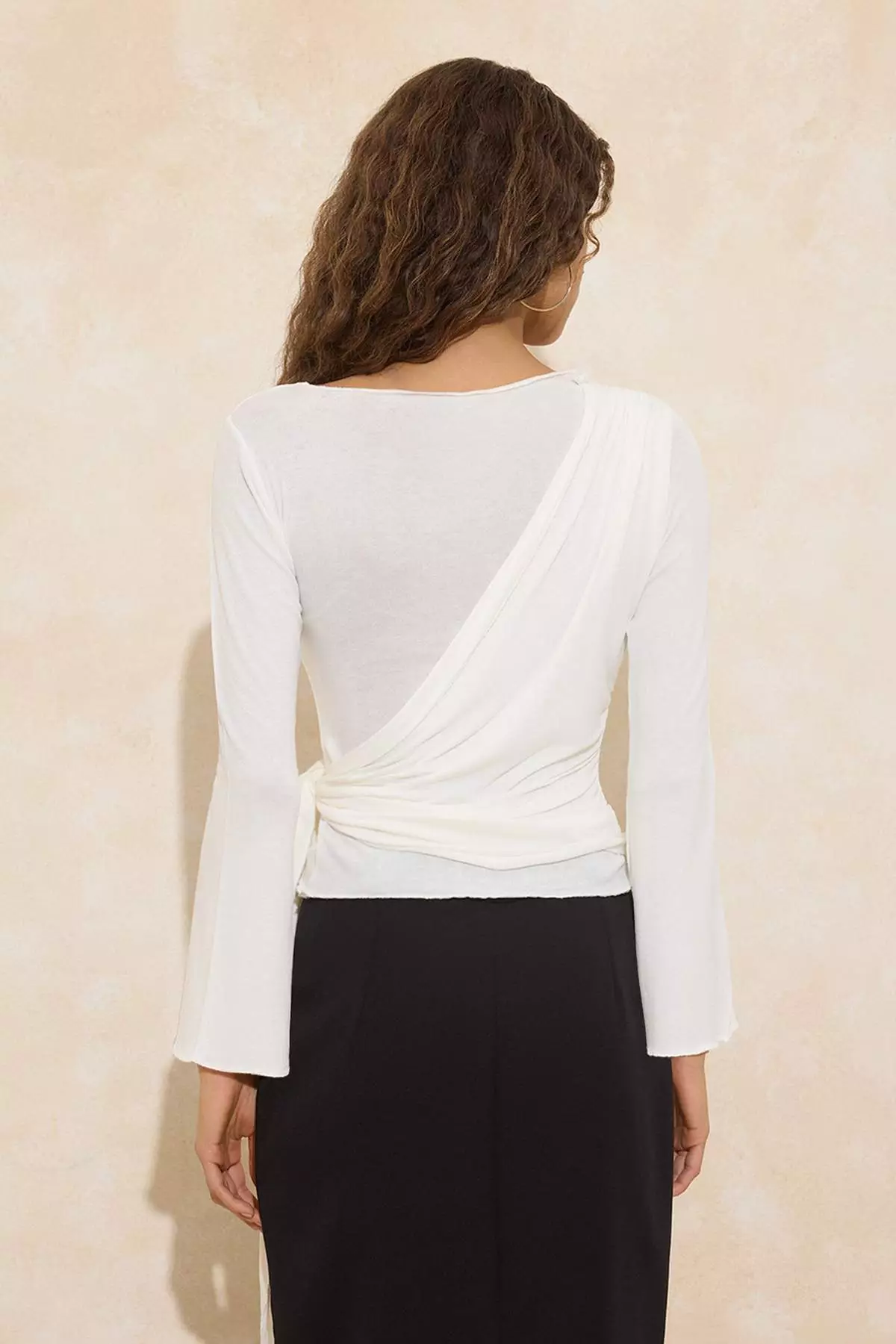 Ecru Regular/Normal Fit Long Sleeve Tie Detail Soft Knitted Blouse Twoss26Bz41