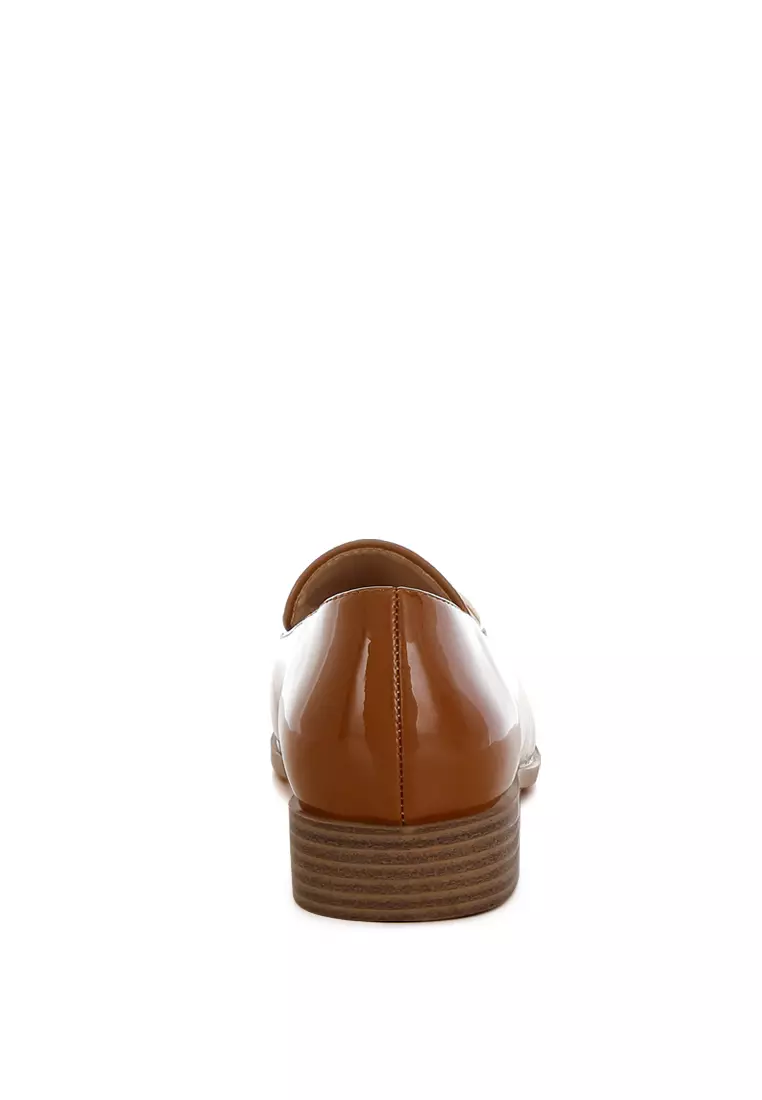 Patent Faux Leather Loafers in Tan