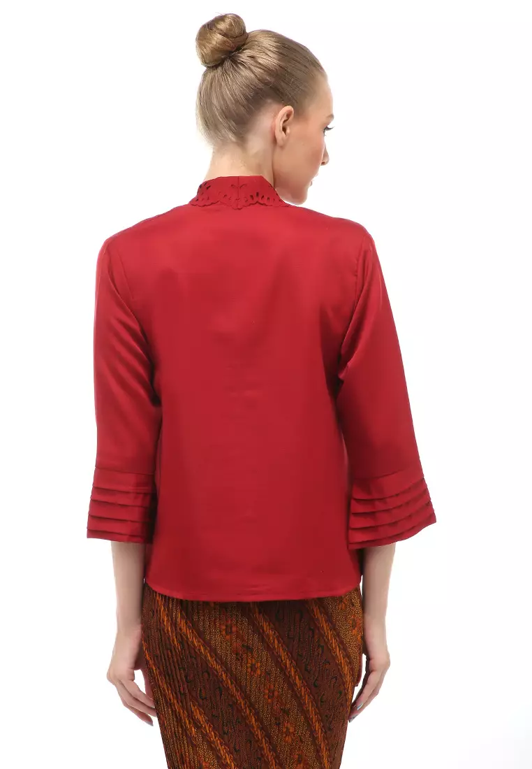 Frodine Kebaya Laser Cut Aksen Bunga Atasan Wanita Casual Premium Quality - Merah