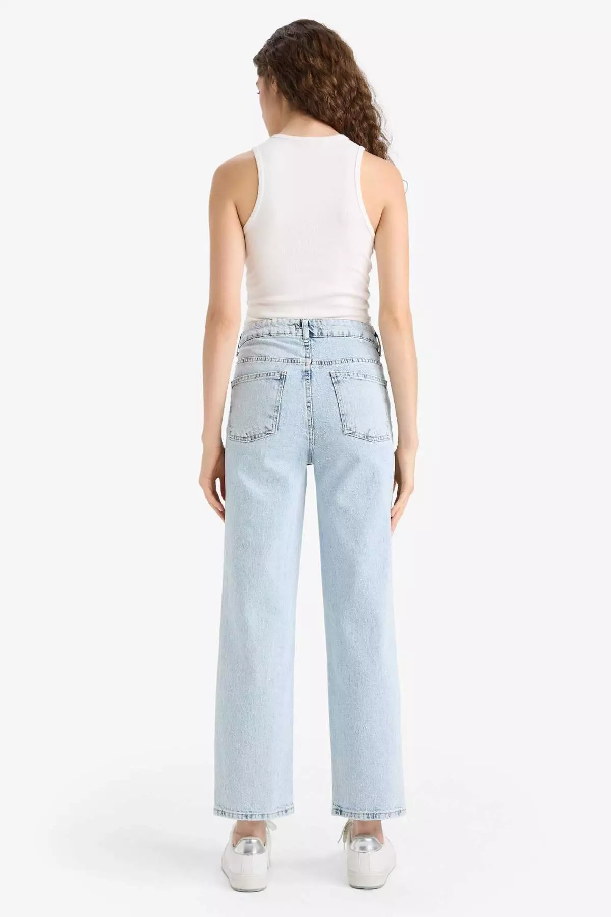 Comfort Straight High Waist Ankle Length Jean Washed Trousers D8155Ax25Sm