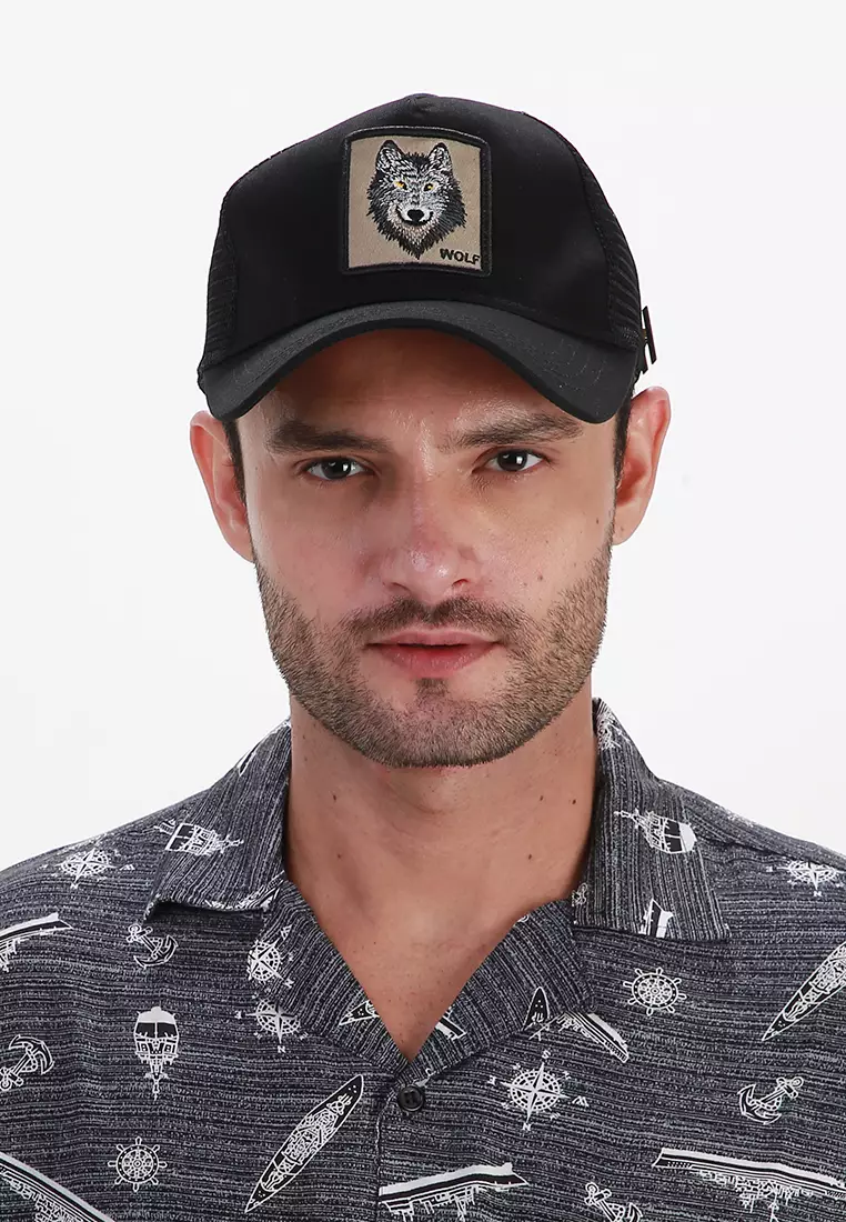 Onds Topi Trucker Baseball Wolf Unisex Quick Drying Mesh Uniqe Design Material Cotton ORIGINAL - Black