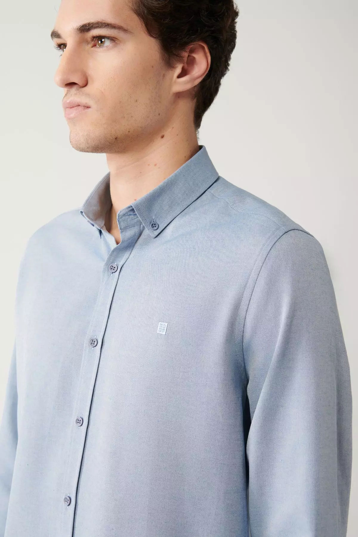 Men's Dark Blue Button-Down Collar Easy Iron Cotton Oxford Shirt E002000