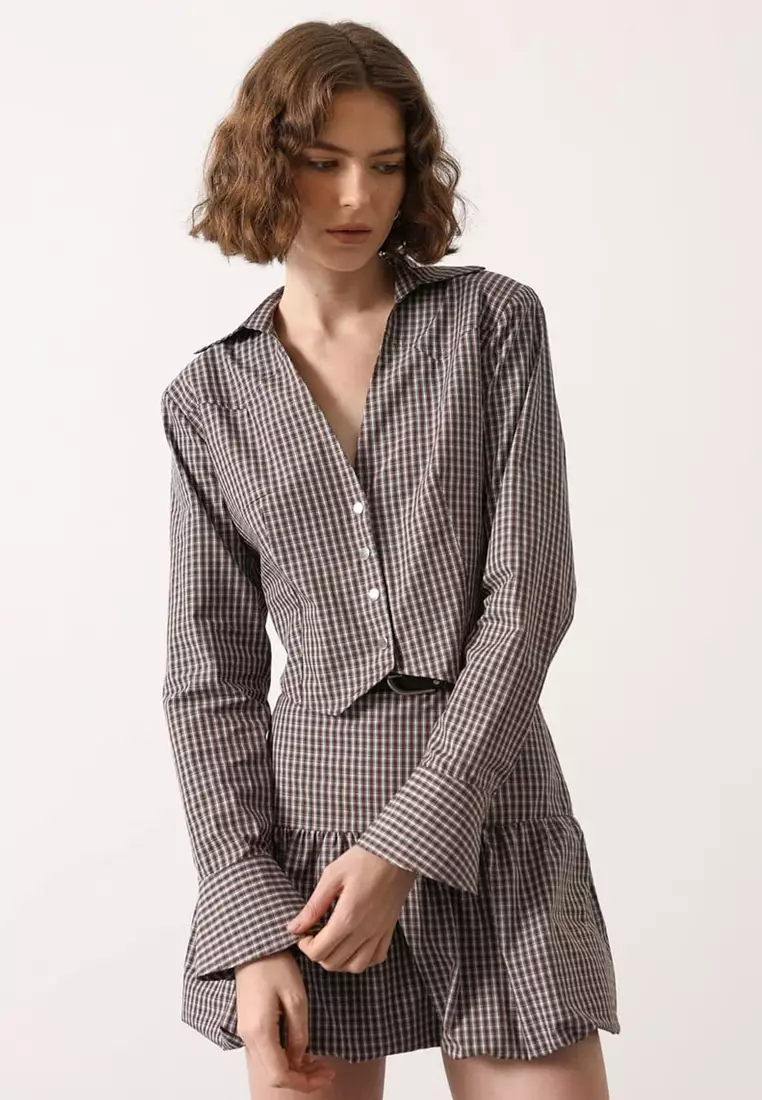 Mini Plaid Fitted Crop Shirt