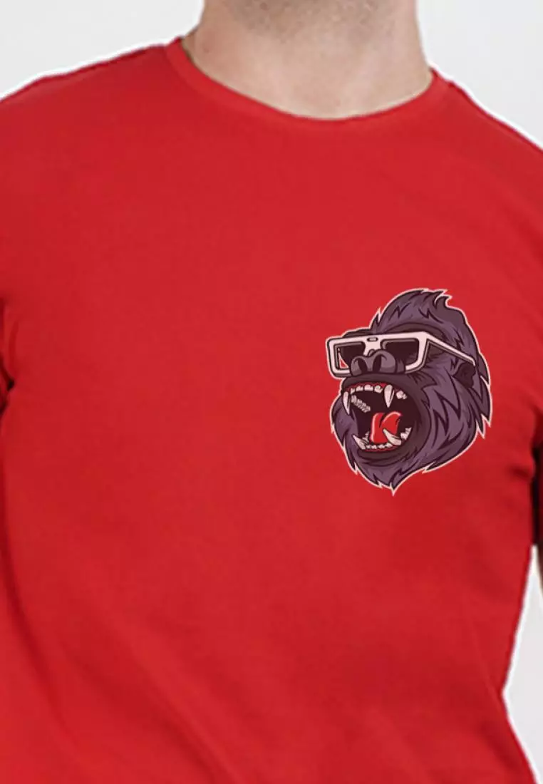 Gorilla Graphic Red  Cotton Short Sleeve Essential T-Shirt