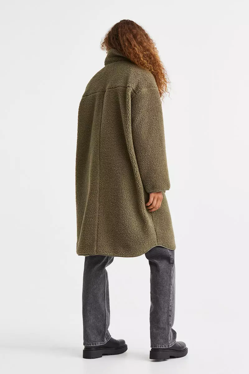 Buy H&M Teddy jacket in Khaki green Dark 2024 Online