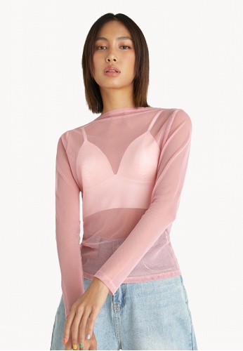 Buy Pomelo Sheer Long Sleeves Top Pink Online Zalora Malaysia