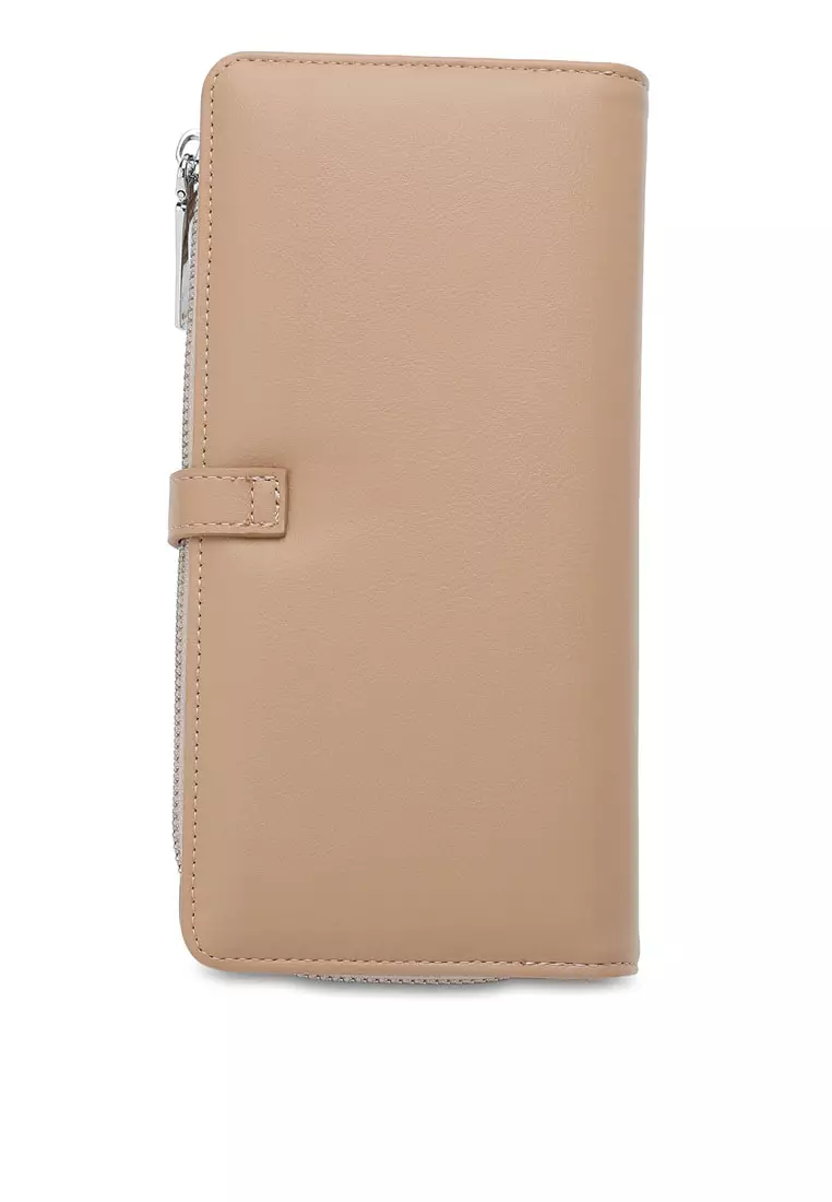 Women's RFID Magnet Button Bi Fold Leather Long Wallet / Purse