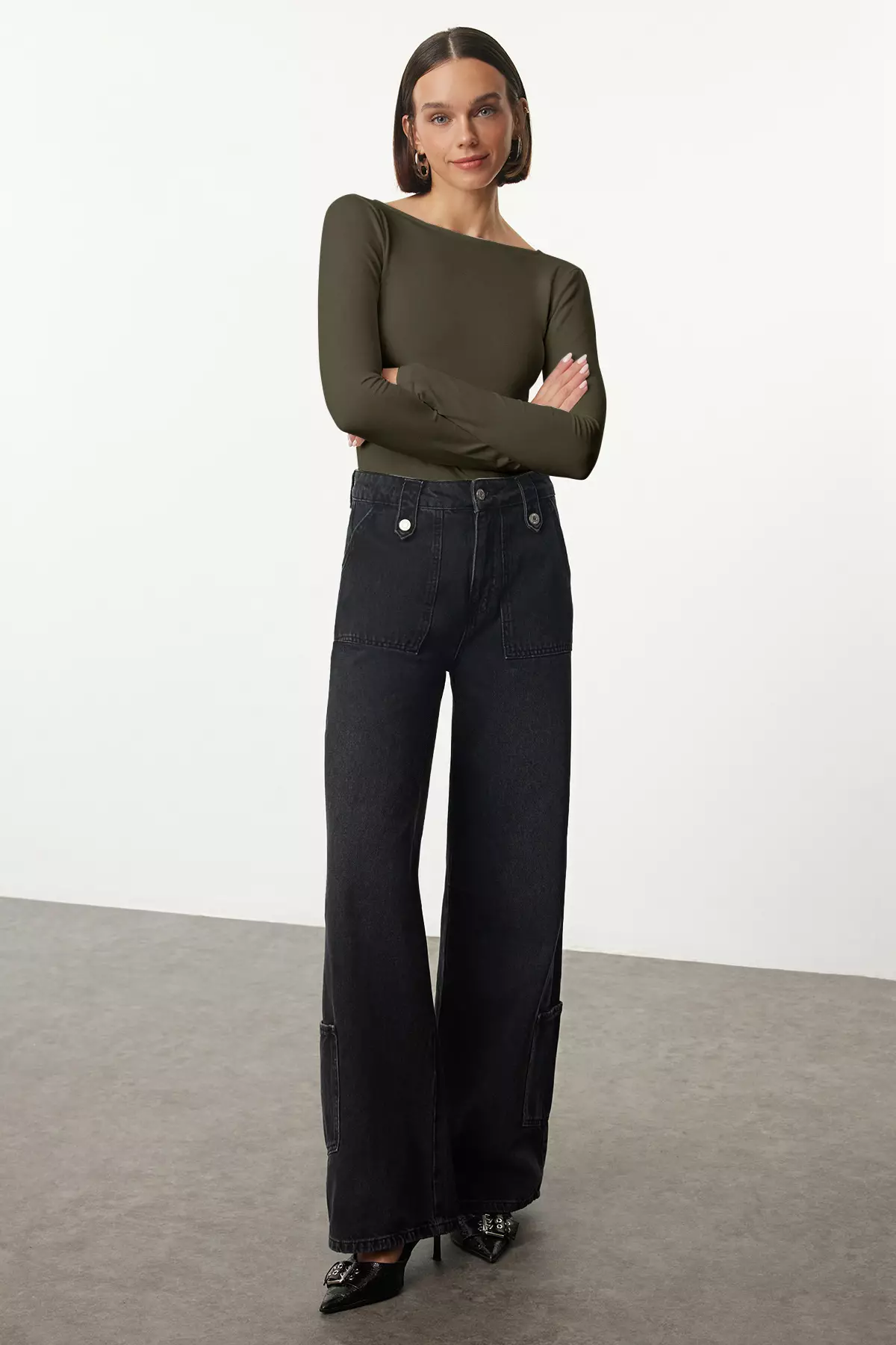 Khaki Cotton Flexible Backless Fitted/Flexible Blouse Twoaw24Bz00160